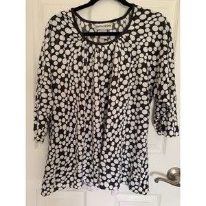 cathy daniels 2x grey with white dots 3/4 length sleeve sweater/top